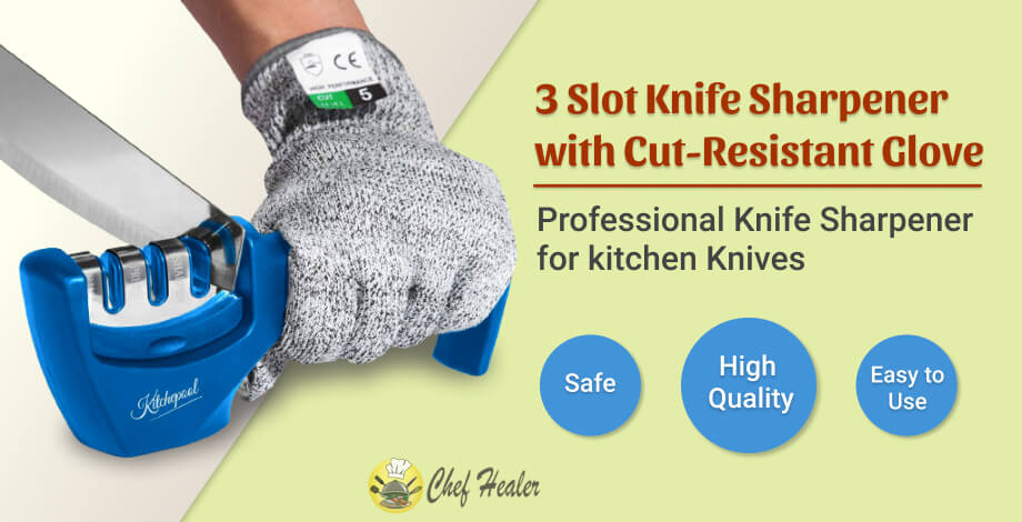 3 Slot Knife Sharpener with Cut-Resistant Glove